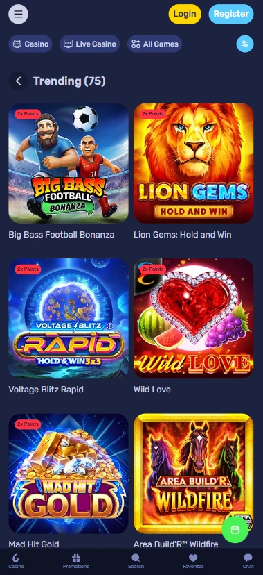 Galactic Wins pokies lobby in a mobile browser